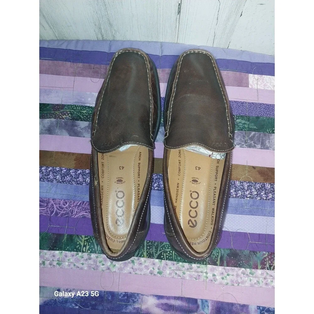 Ecco Men's Brown Leather Loafers US Sz 9-9.5 Eur 43 Casual Slip On Driver Shoes